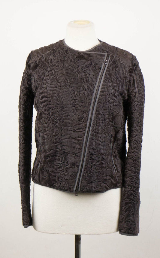 Astrakhan Fur Biker Jacket - Dark Brown