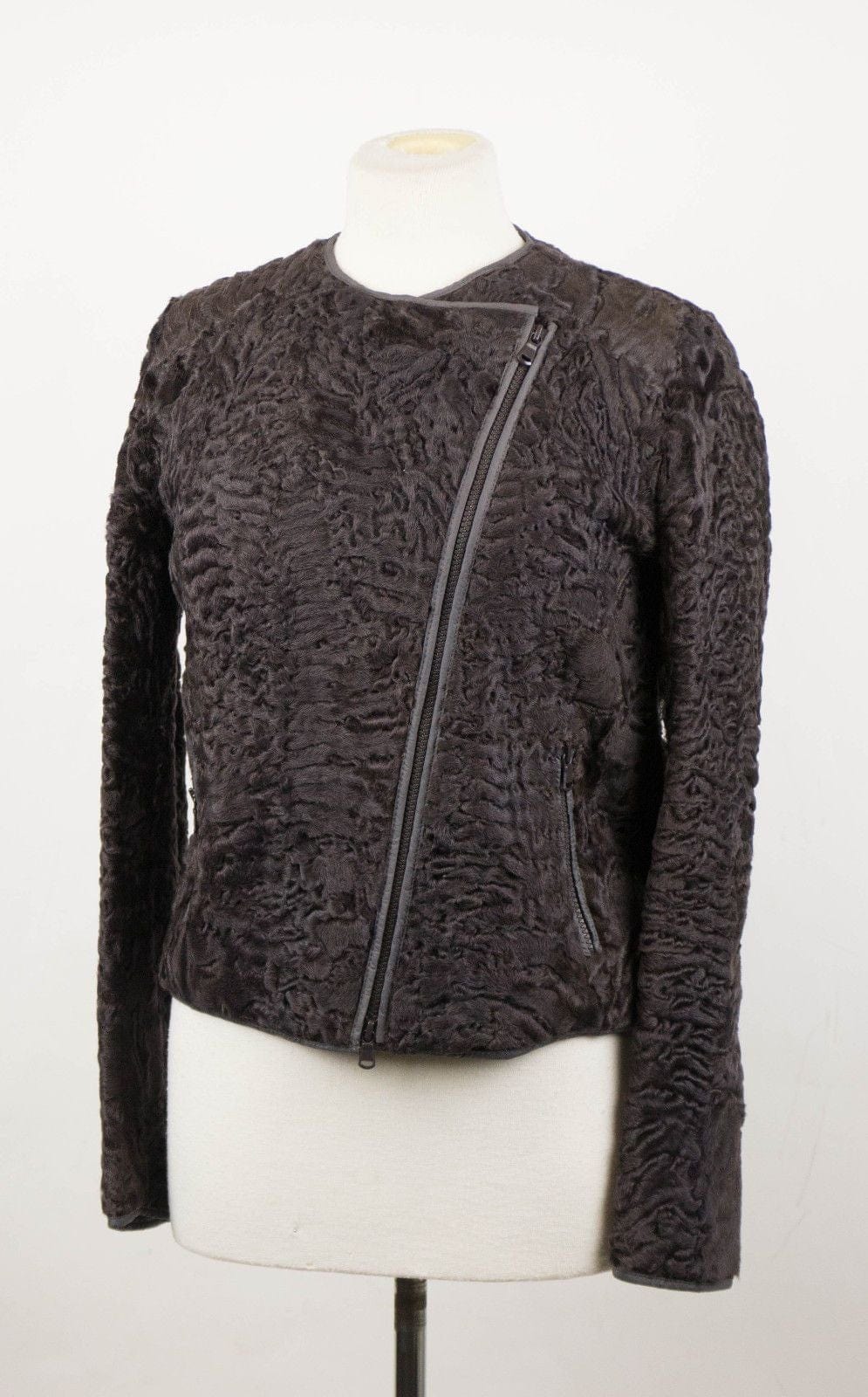 Astrakhan Fur Biker Jacket - Dark Brown