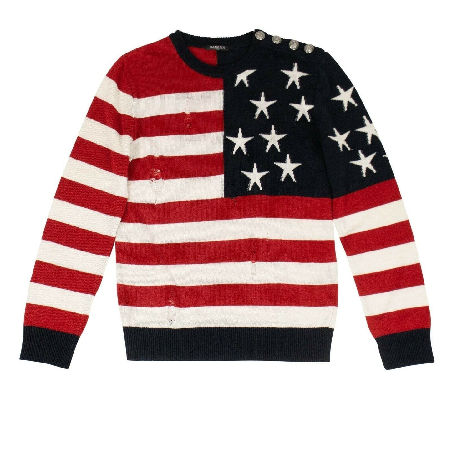 American Flag Distressed Linen Sweater - Red / White / Blue
