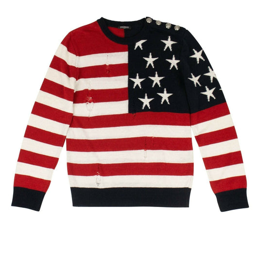 American Flag Distressed Linen Sweater - Red / White / Blue