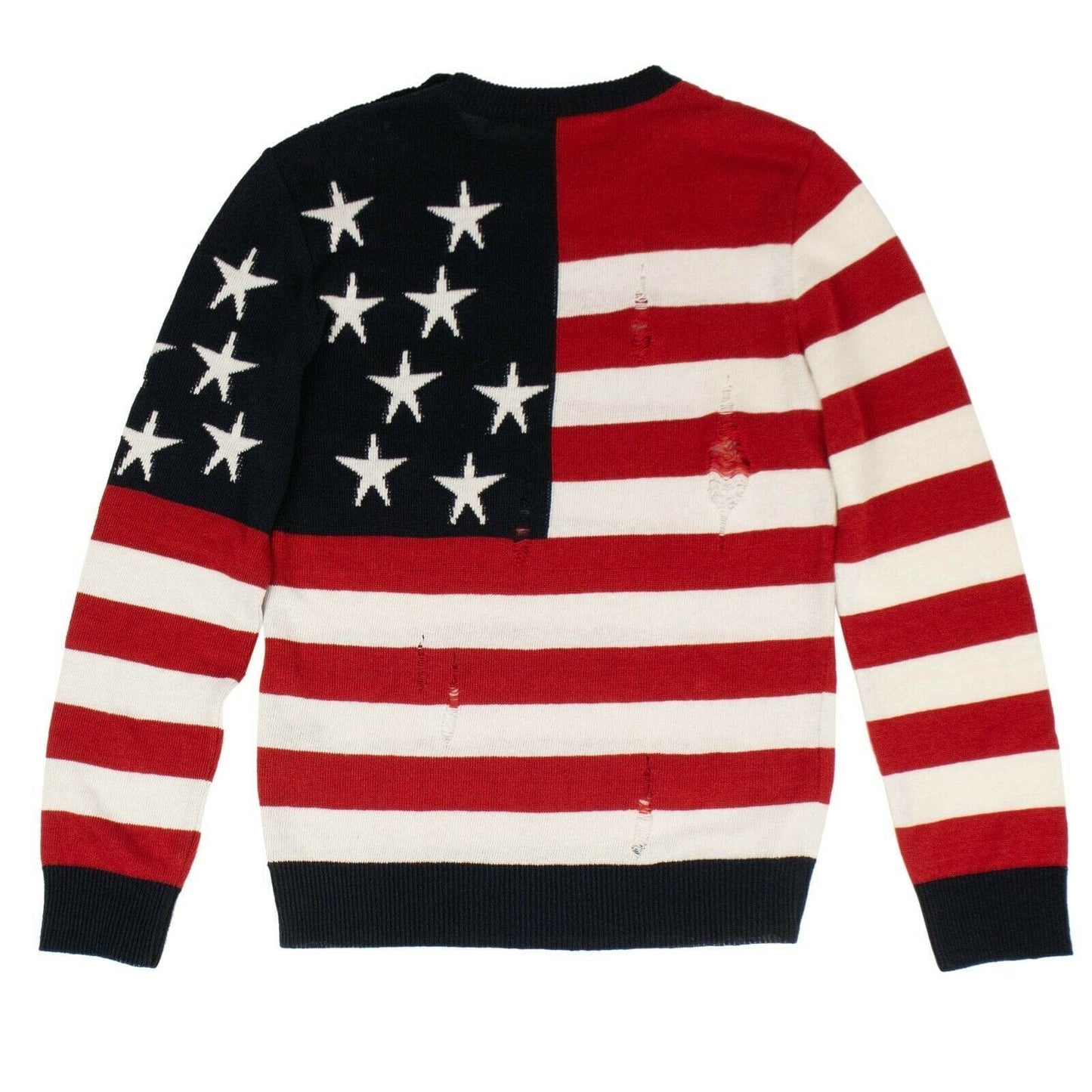 American Flag Distressed Linen Sweater - Red / White / Blue