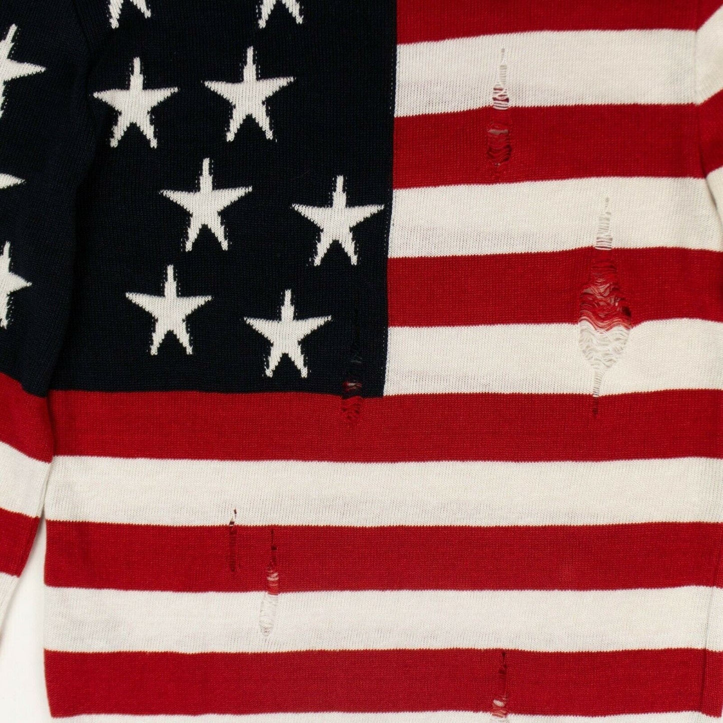 American Flag Distressed Linen Sweater - Red / White / Blue