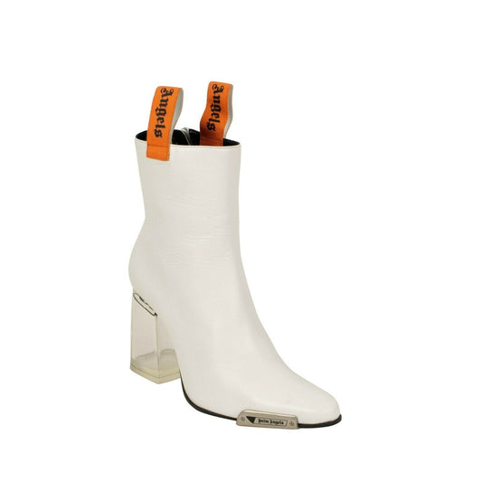 Block Heels Ankle Boots - White