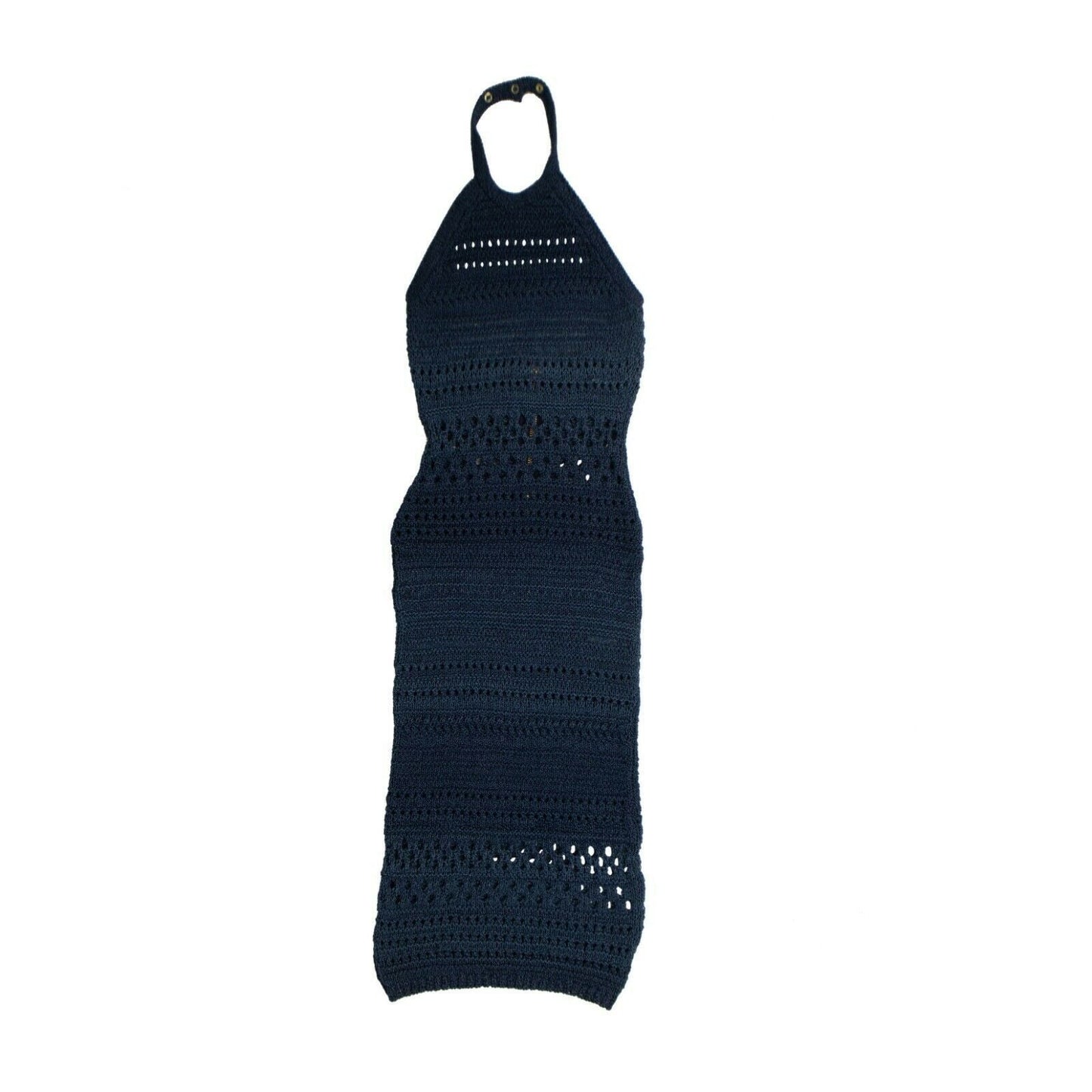 Knit Metallic Halter Neck Dress - Blue