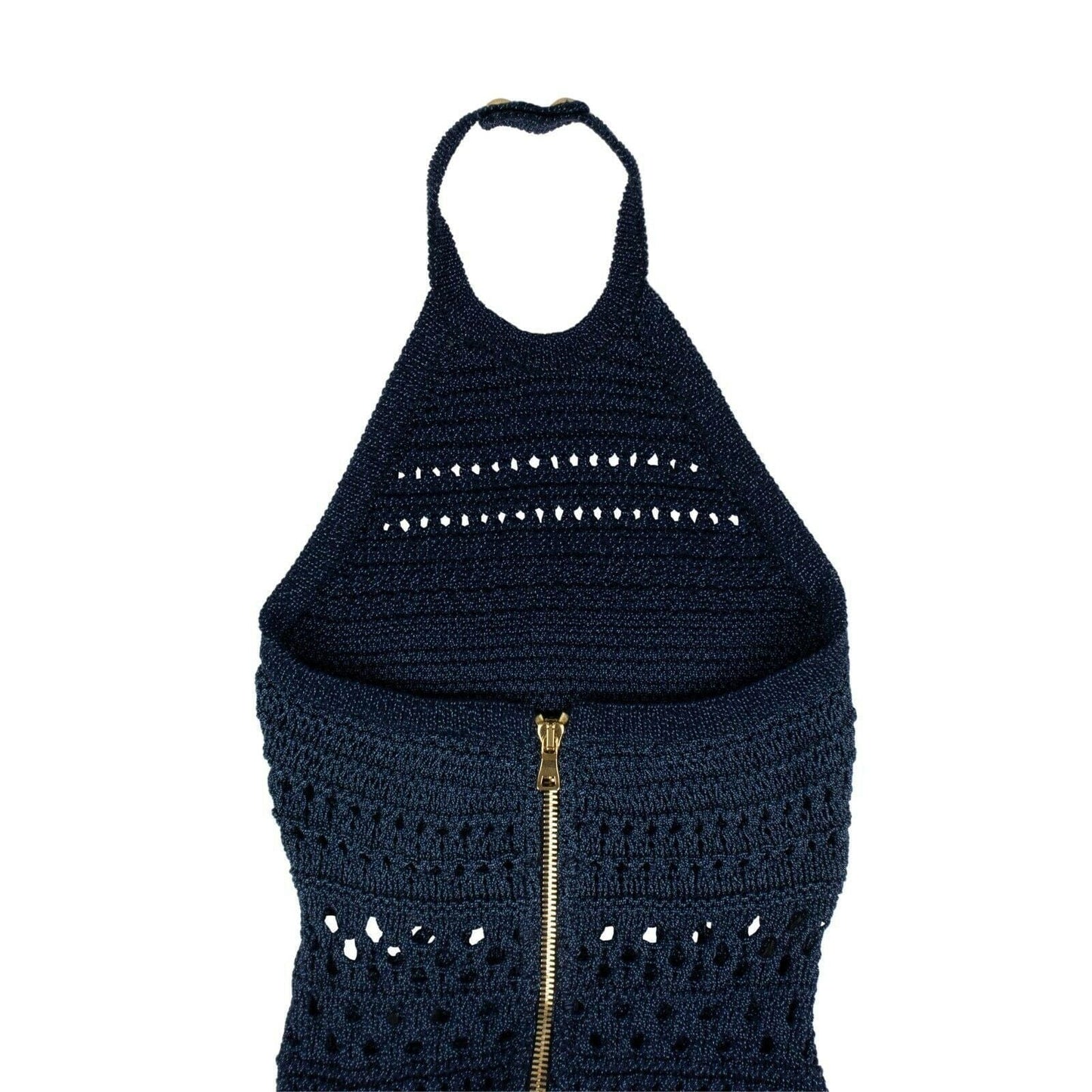 Knit Metallic Halter Neck Dress - Blue