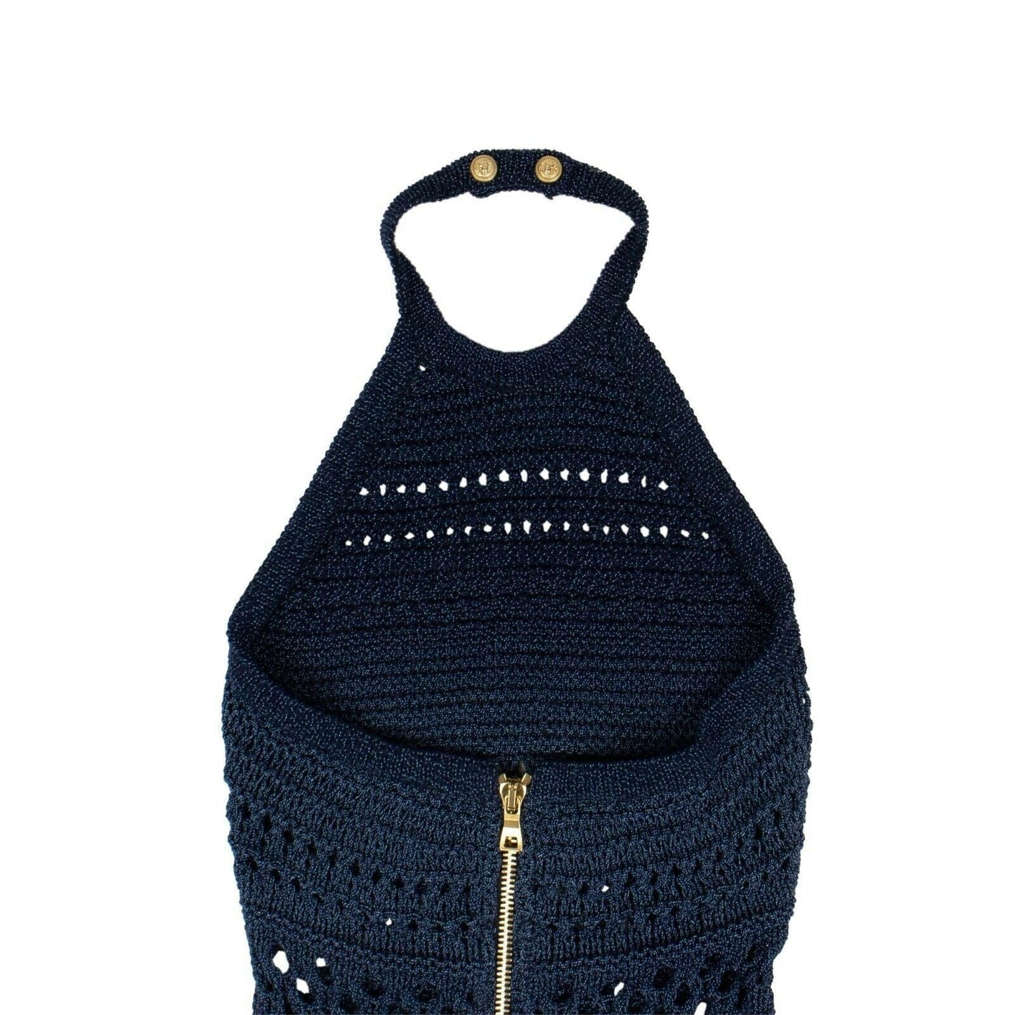 Knit Metallic Halter Neck Dress - Blue