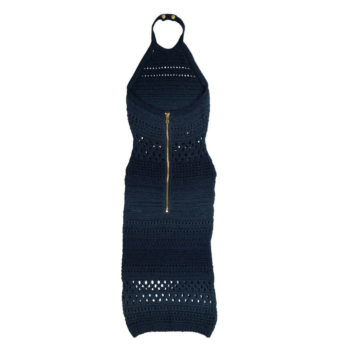 Knit Metallic Halter Neck Dress - Blue
