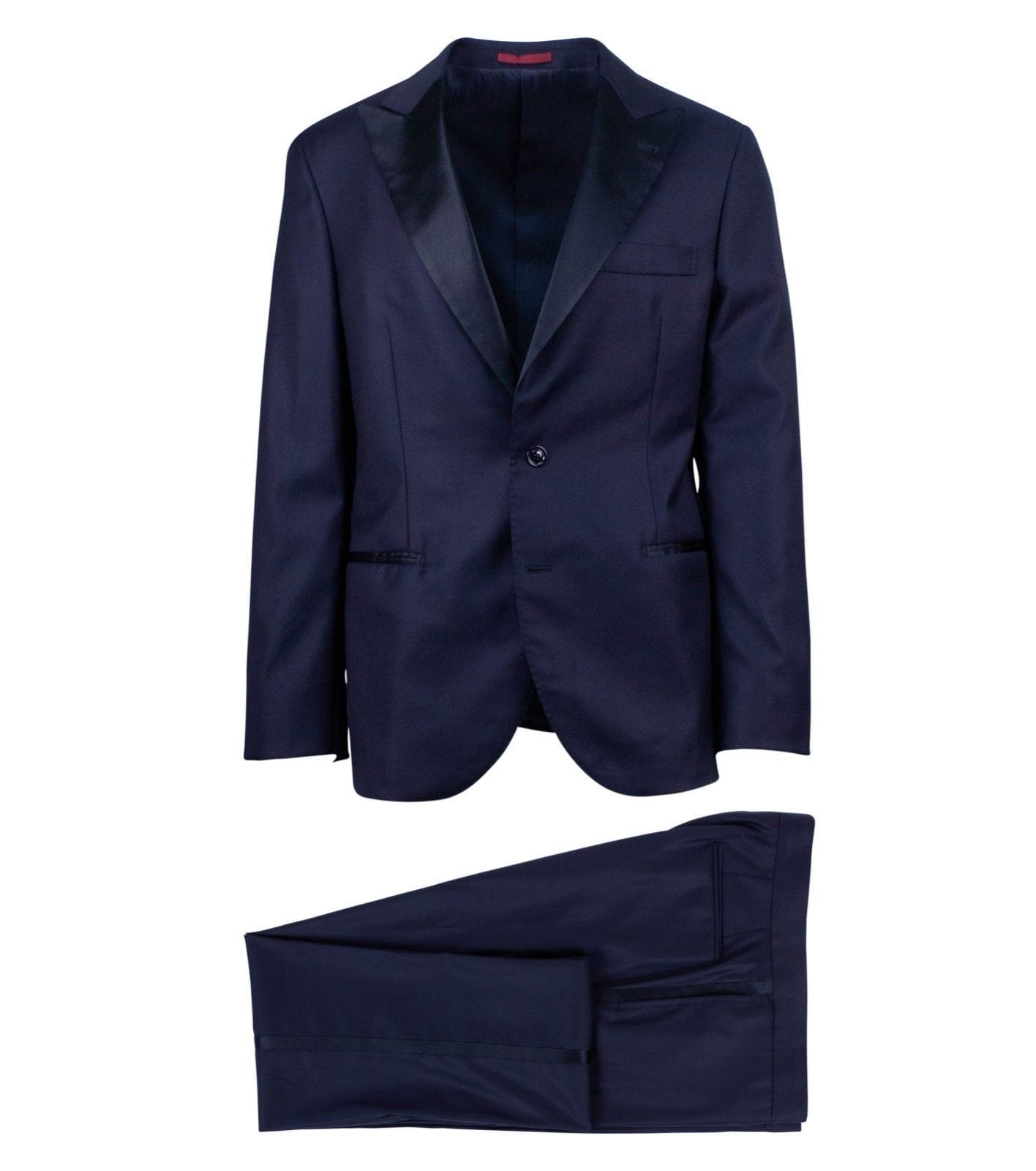 Wool Tuxedo Suit - Navy Blue
