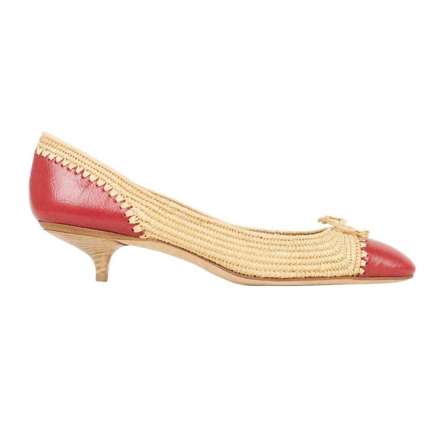Wicker Cap Toe Pumps - Beige / Red