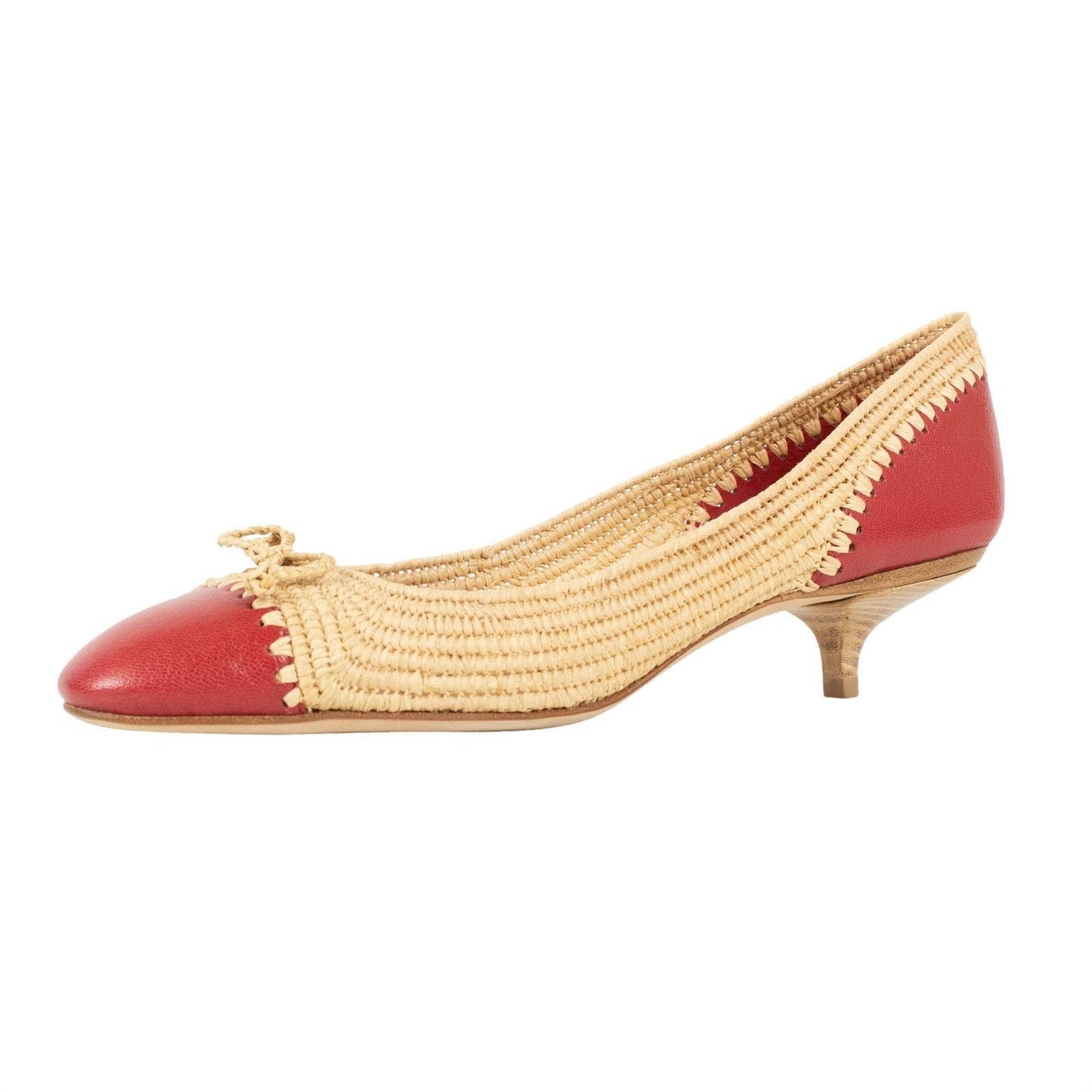 Wicker Cap Toe Pumps - Beige / Red