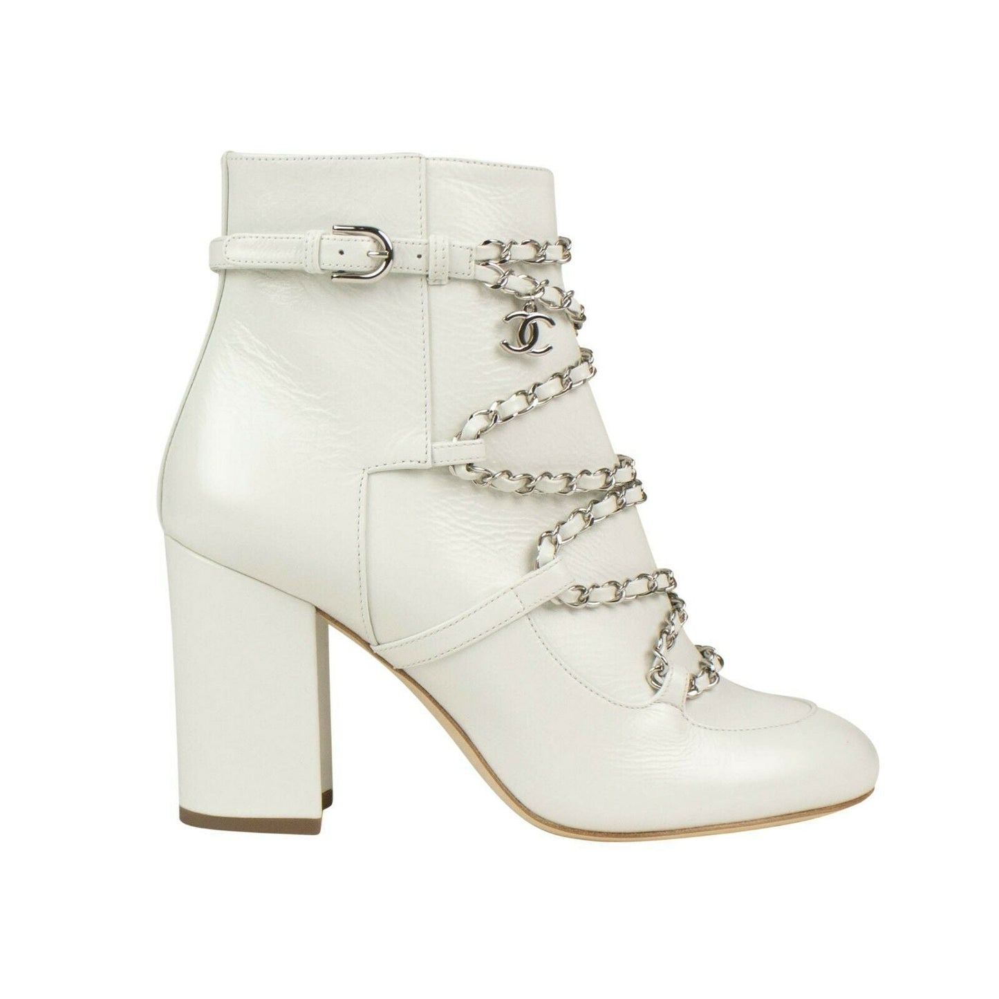 Calfskin Leather Chain Short Boots - Ivory