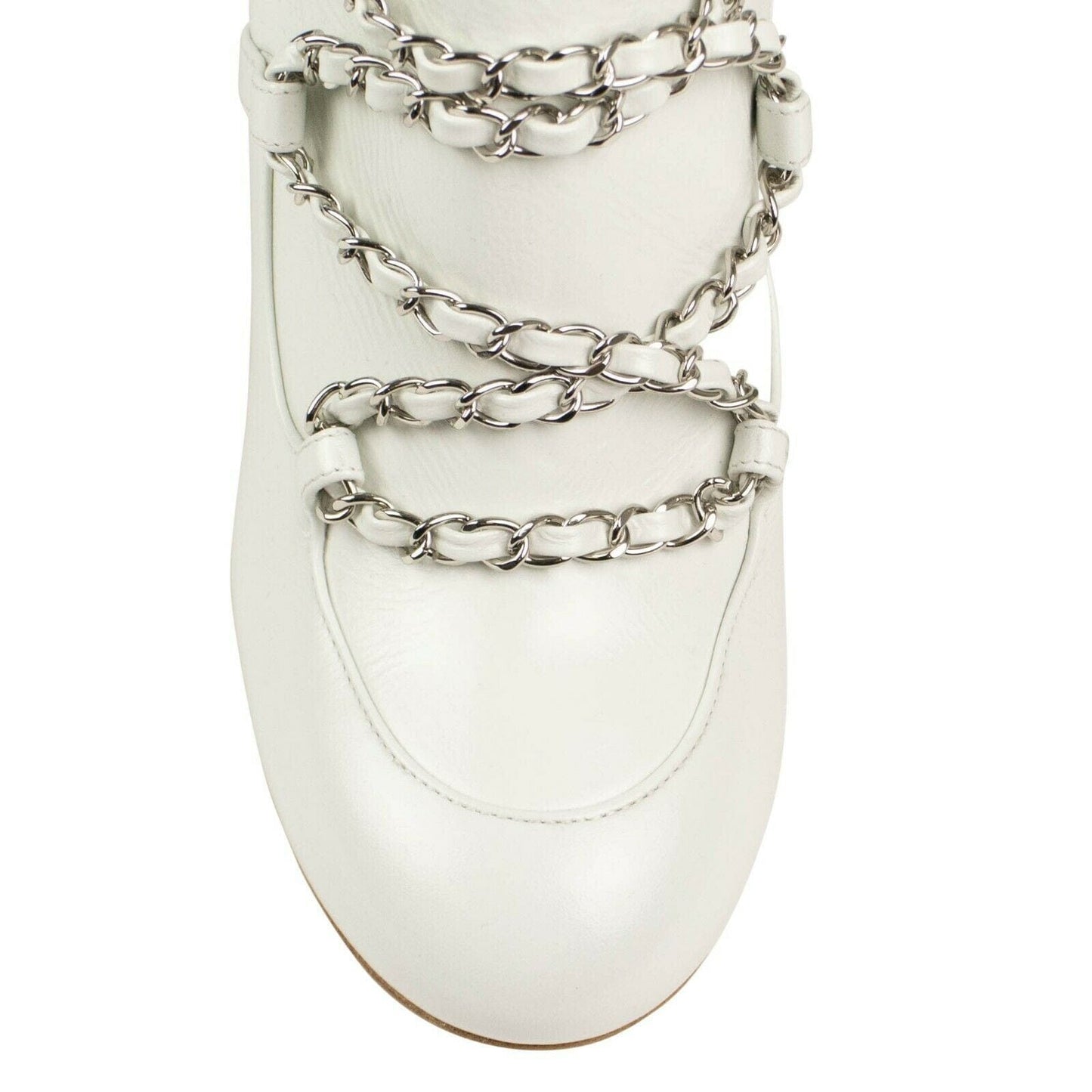 Calfskin Leather Chain Short Boots - Ivory