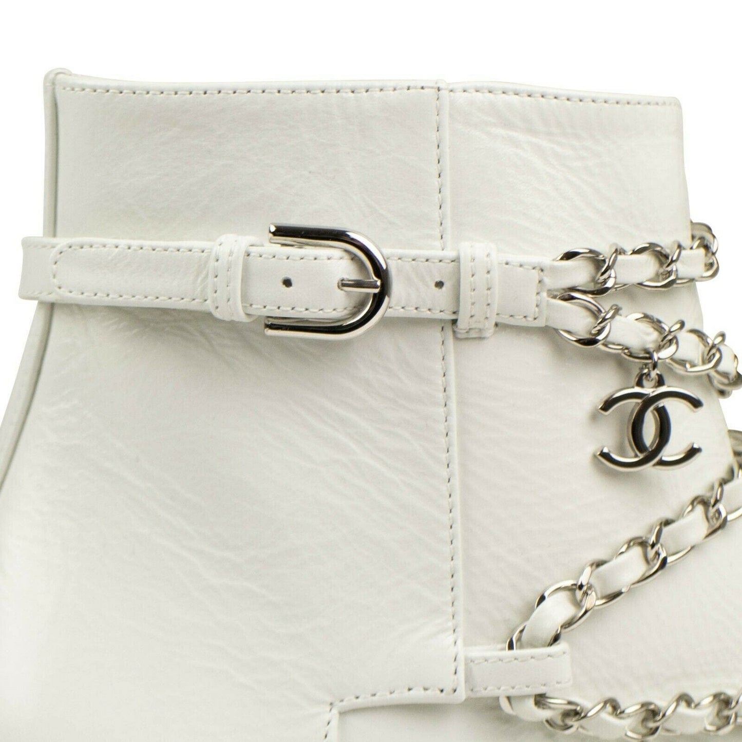 Calfskin Leather Chain Short Boots - Ivory