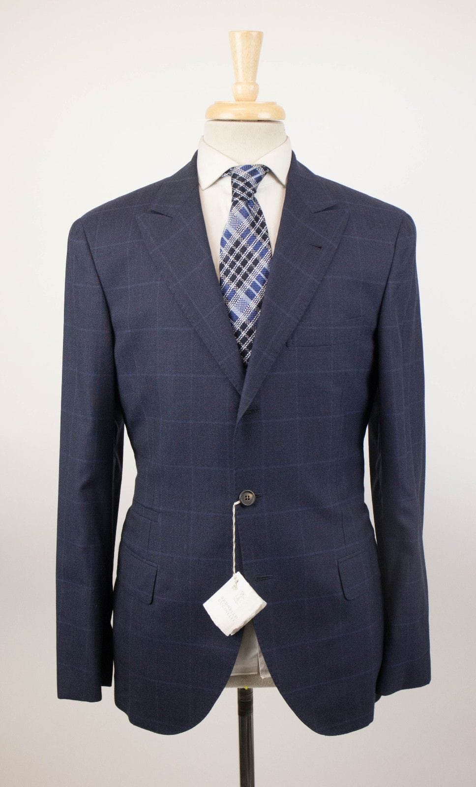 Windowpane Wool Blend 3/2 Button Suit - Blue