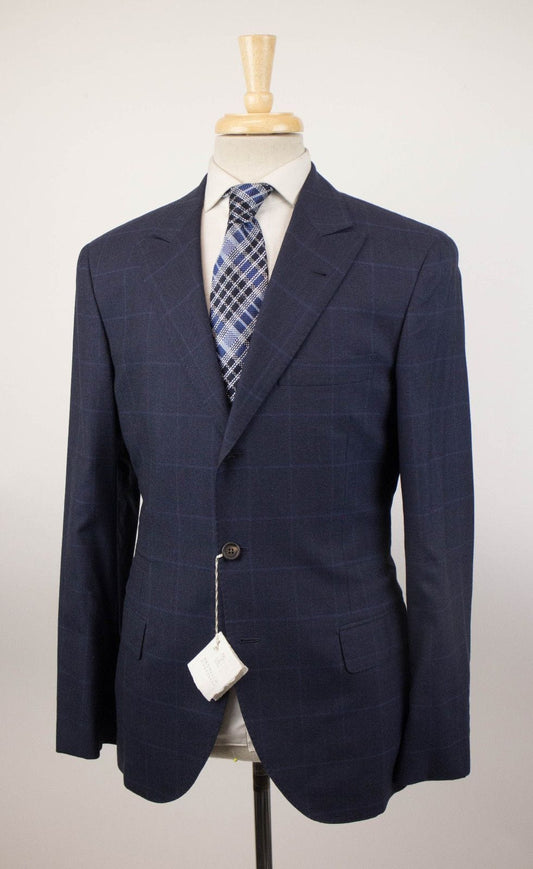 Windowpane Wool Blend 3/2 Button Suit - Blue