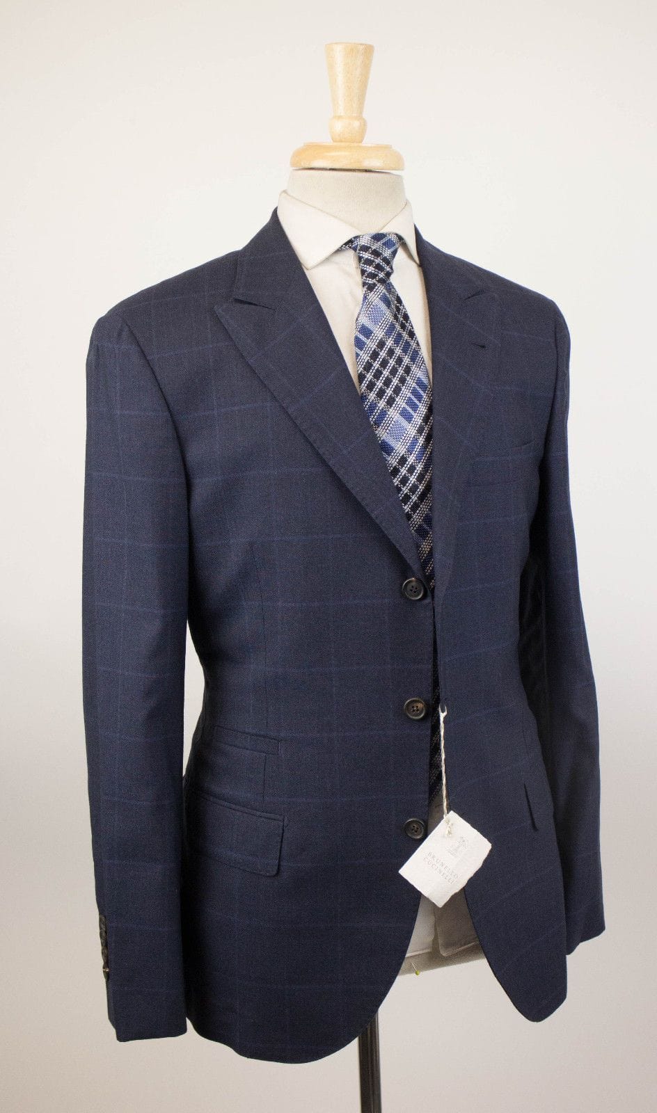 Windowpane Wool Blend 3/2 Button Suit - Blue