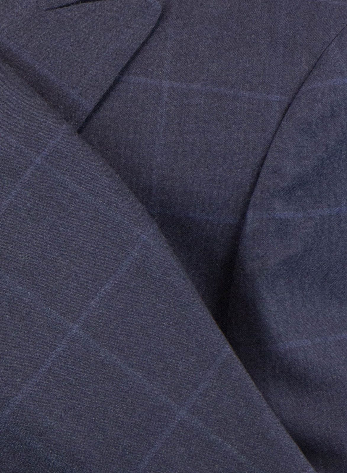 Windowpane Wool Blend 3/2 Button Suit - Blue