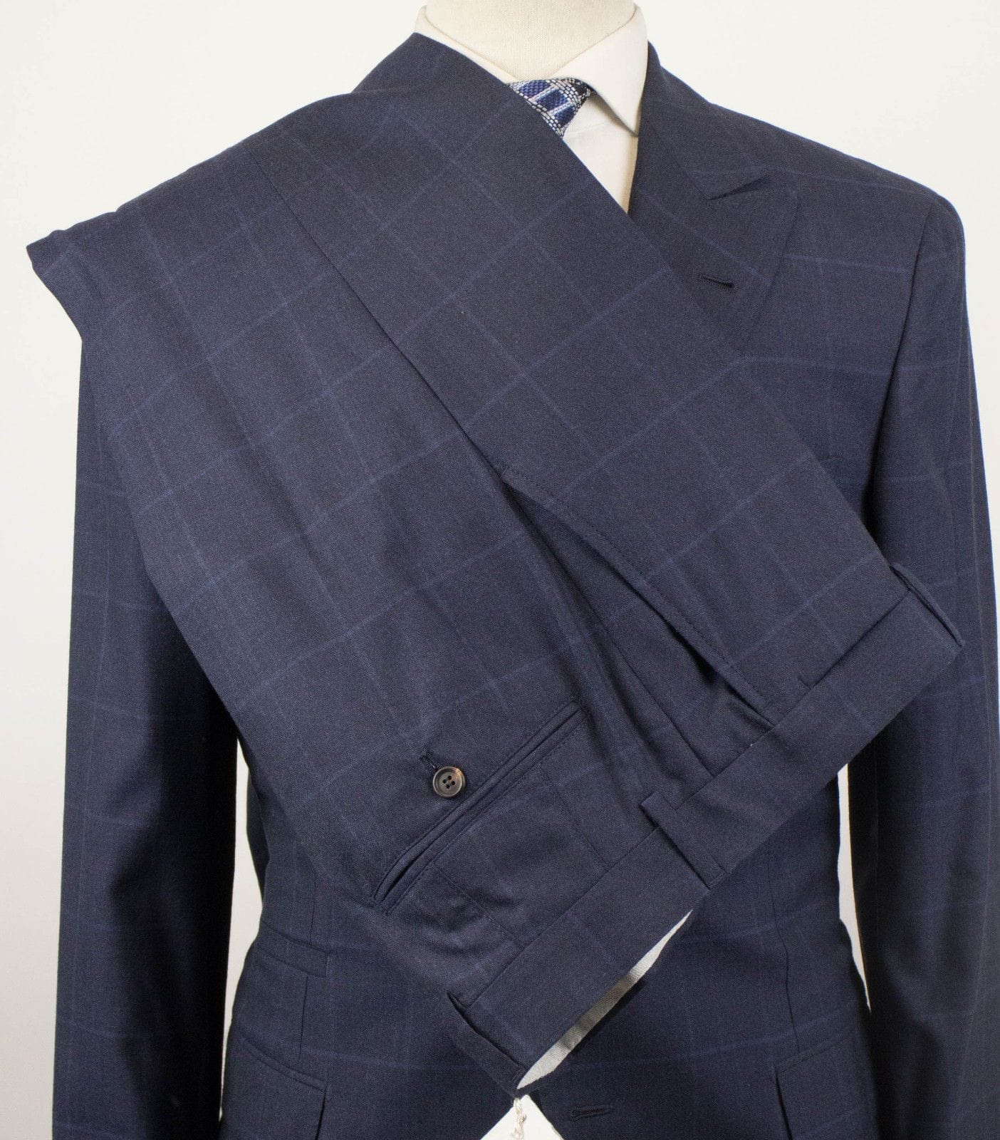 Windowpane Wool Blend 3/2 Button Suit - Blue