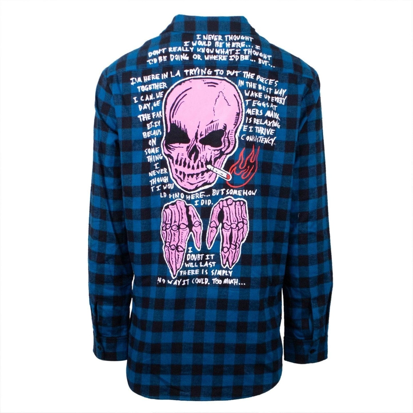 Warren Lotas Blue Cerulean 'Smoking Skull' Flannel Shirt - Blue