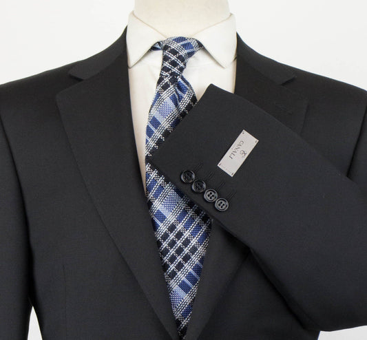 Twill Wool 2 Button Slim Fit Suit - Black