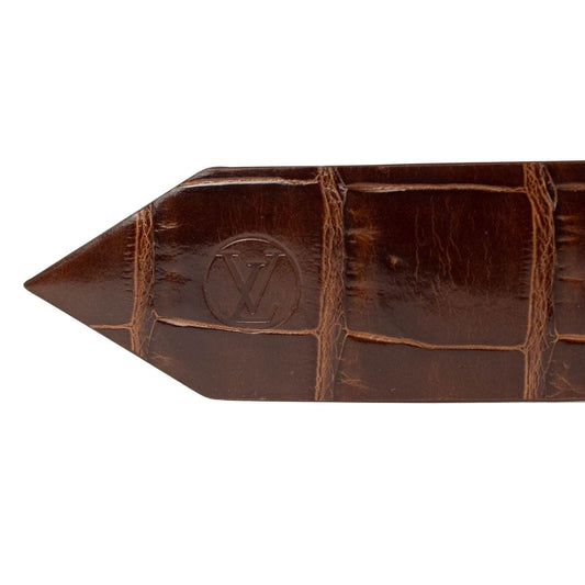 Crocodile Leather Essential V Logo Belt - Brown