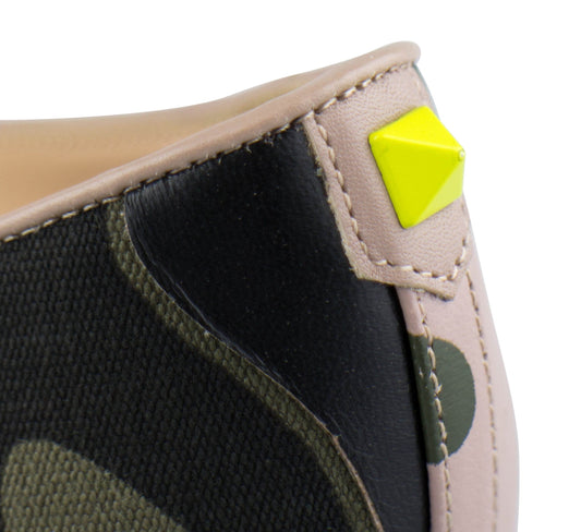 Camouflage Leather Pointed Toe Flats - Yellow / Multi