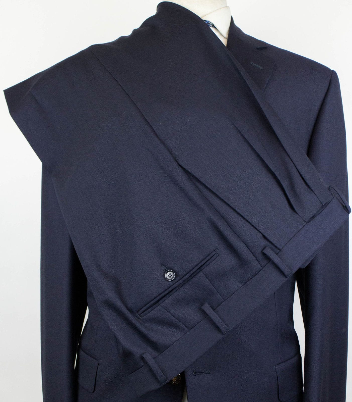 Wool 3 Roll 2 Button Suit - Blue