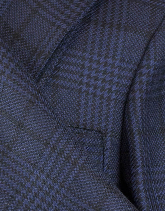 Blue Plaid Wool Full Length Hooded Slim Fit Coat
