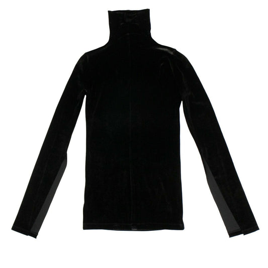 Velour Mock Neck Long Sleeve Top - Black
