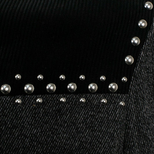 V Cut Studded Melange Long Coat - Gray