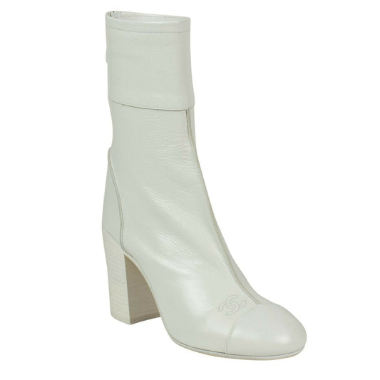 Calfskin Leather Stacked Boots - White