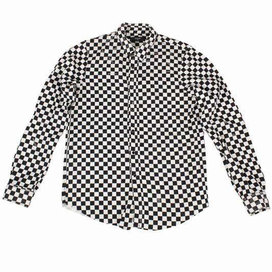 Black/White Racer Check Distressed Button Down Shirt