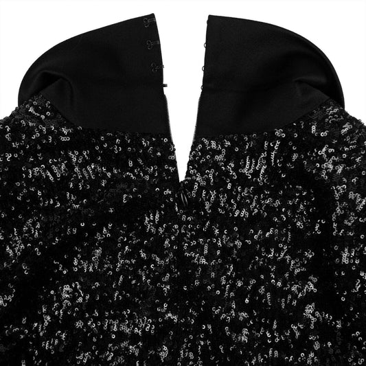 V Neck Sequin Dress - Black