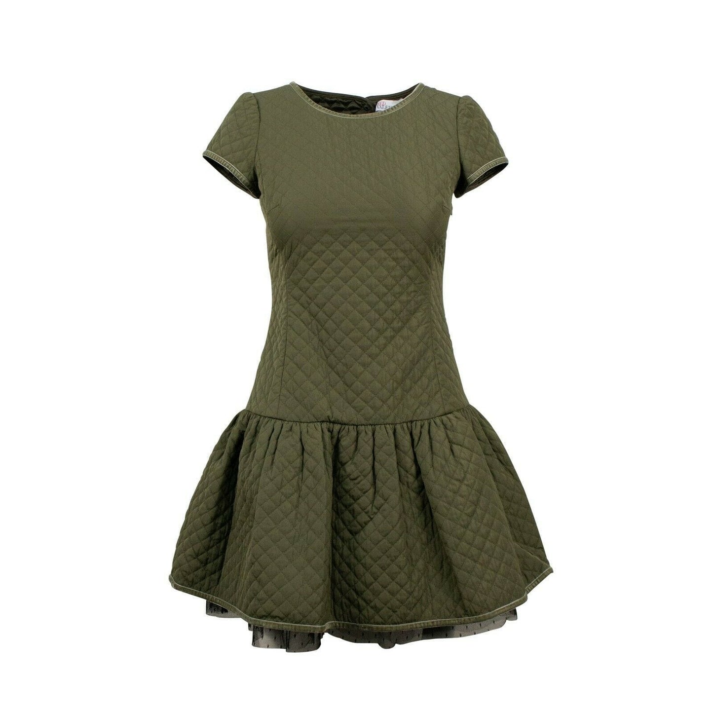 Quilted Ruffle Bottom Lace Detail Dress - Green