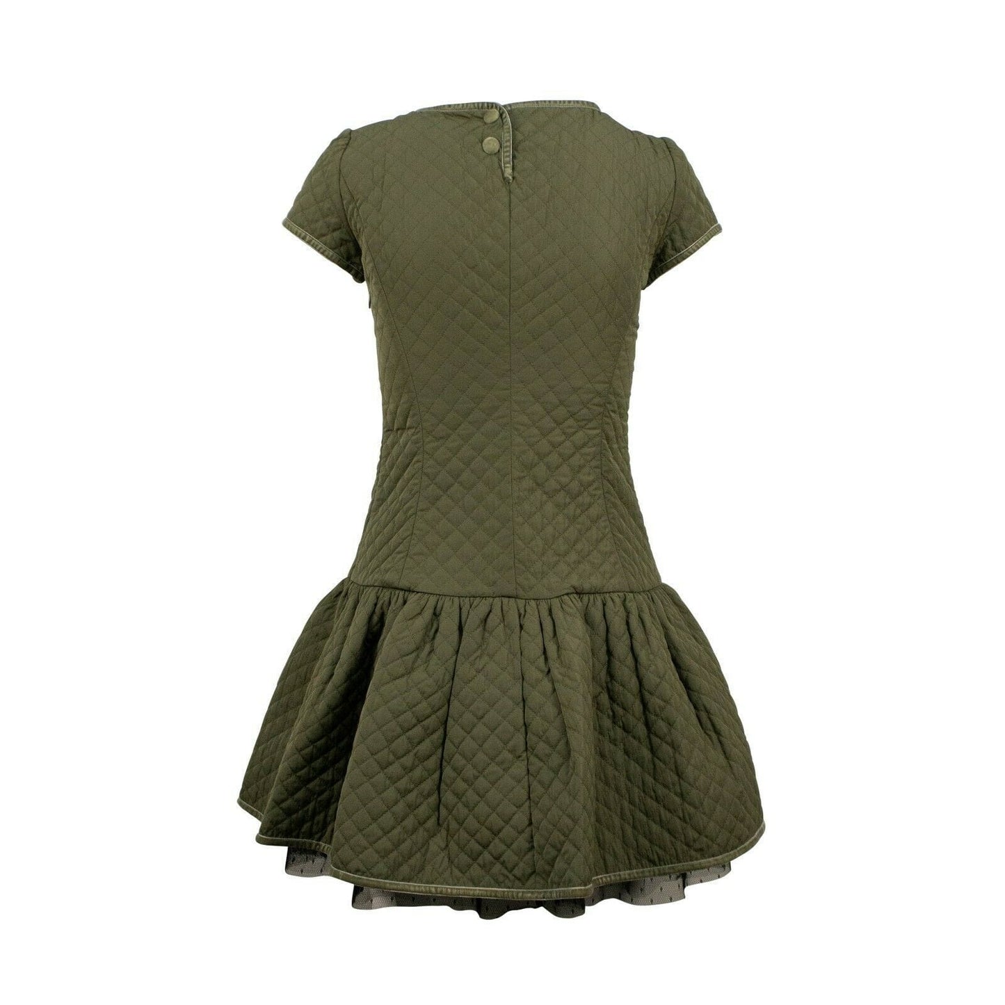 Quilted Ruffle Bottom Lace Detail Dress - Green