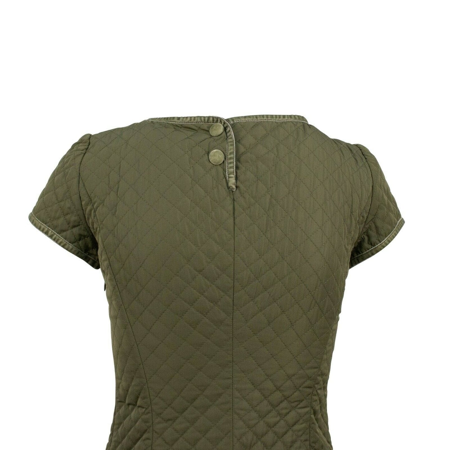 Quilted Ruffle Bottom Lace Detail Dress - Green