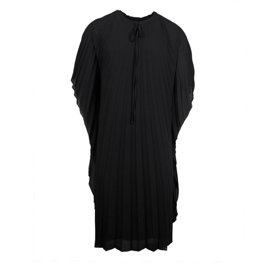 Black Polyester Pleated Long Dress