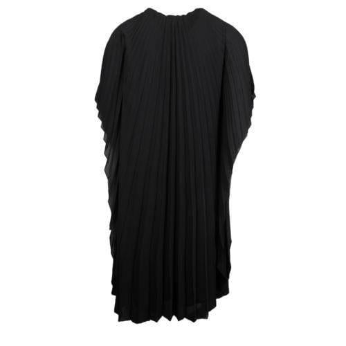 Black Polyester Pleated Long Dress