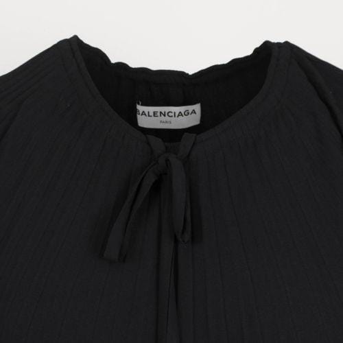 Black Polyester Pleated Long Dress