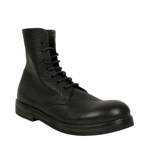 Zucca Zeppa Pebbled Leather Lace Up Boots - Black