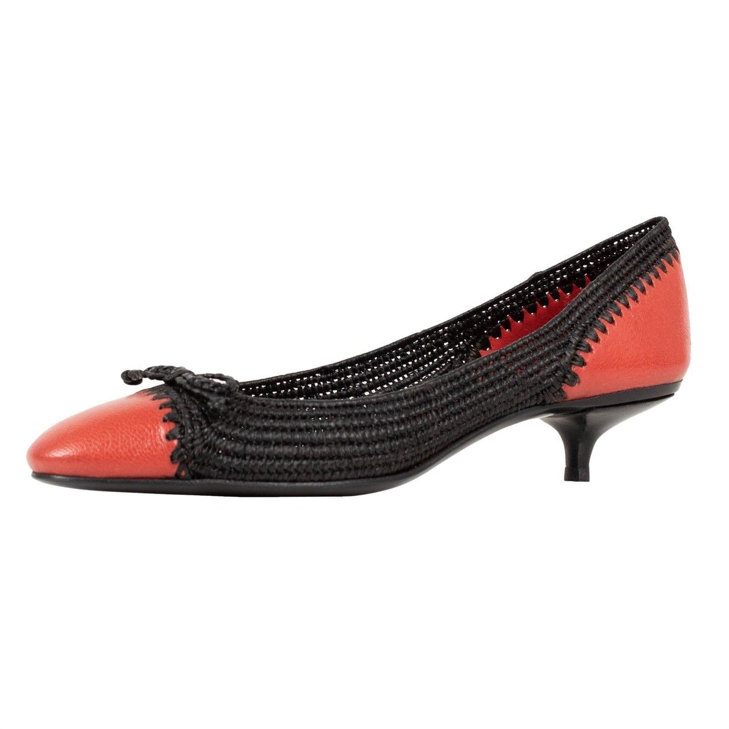 Wicker Cap Toe Pumps - Black / Red