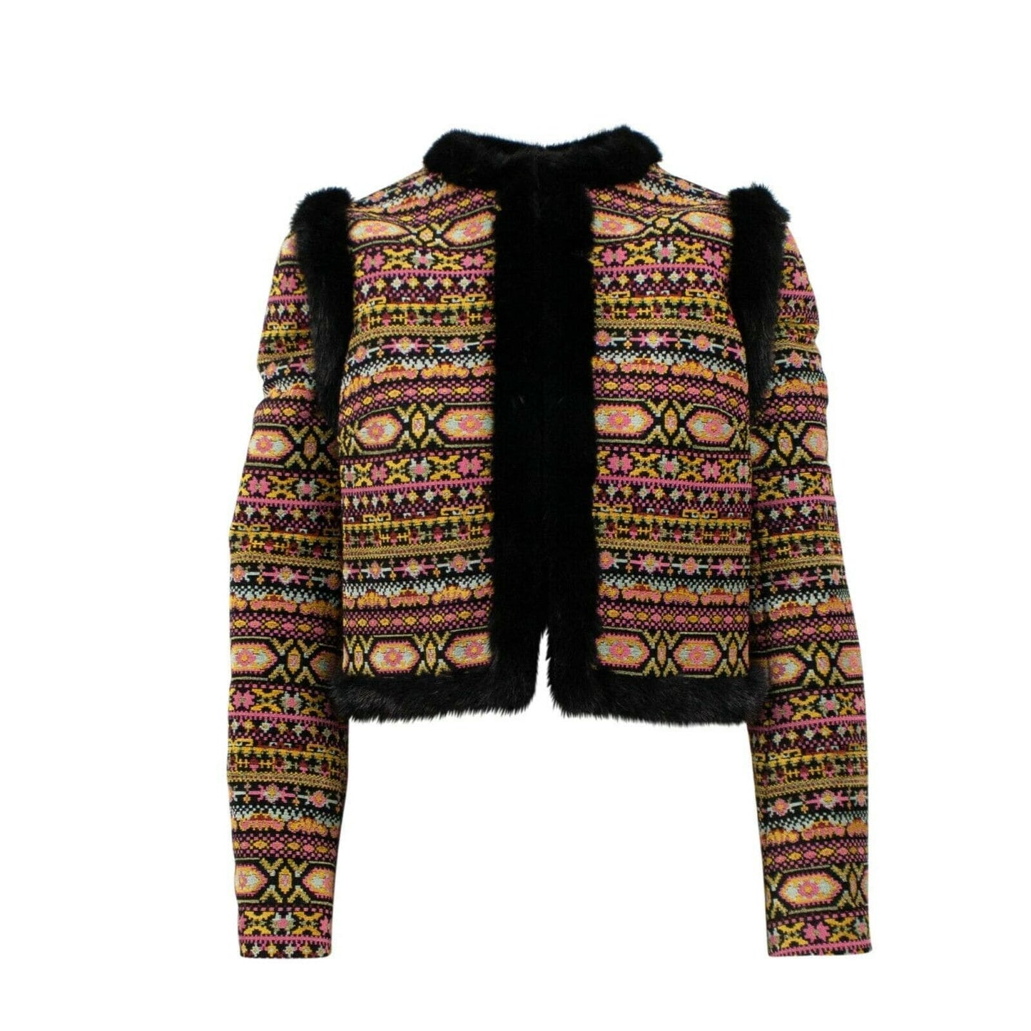 Tribal Pattern With Fur Trim Blazer Jacket - Multi
