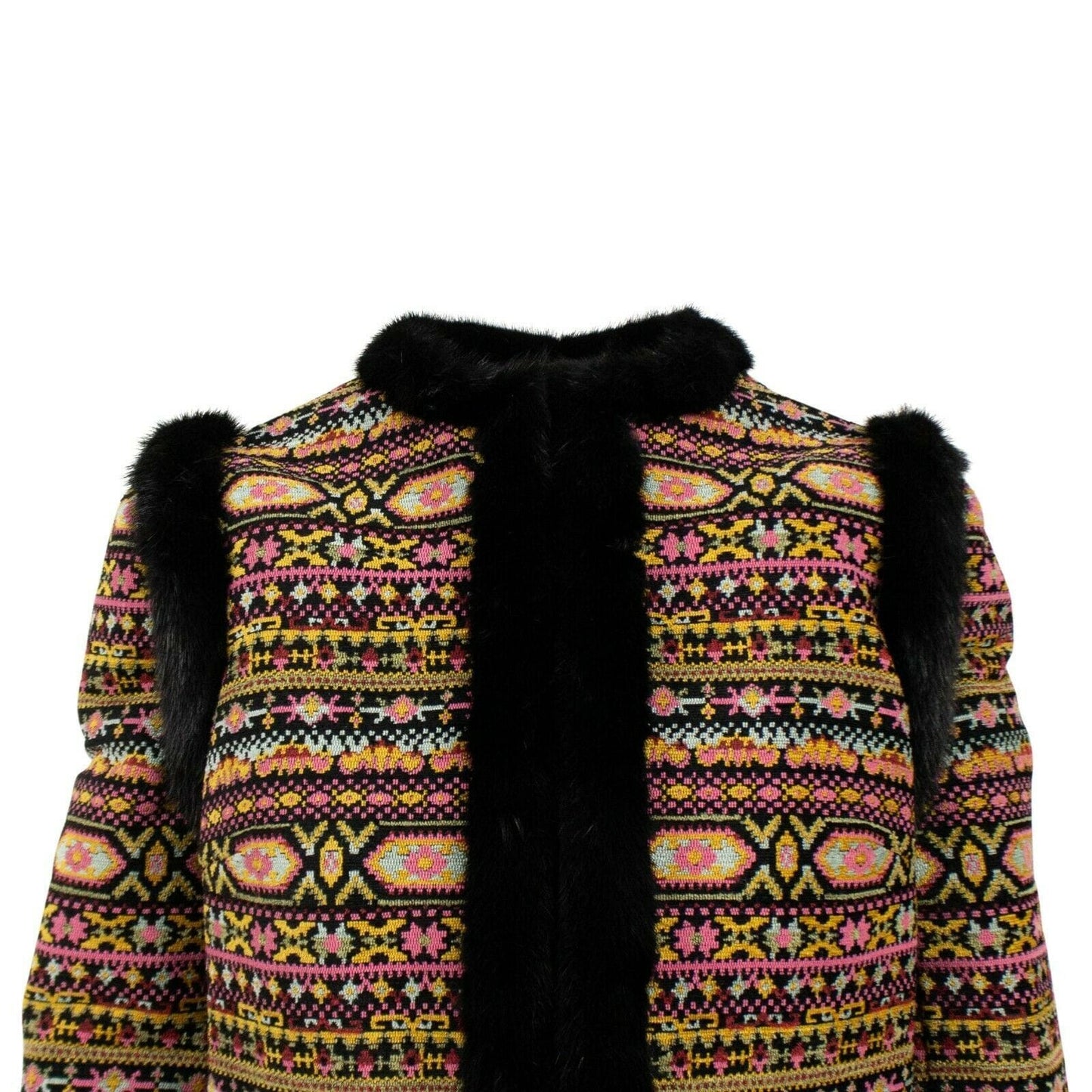 Tribal Pattern With Fur Trim Blazer Jacket - Multi