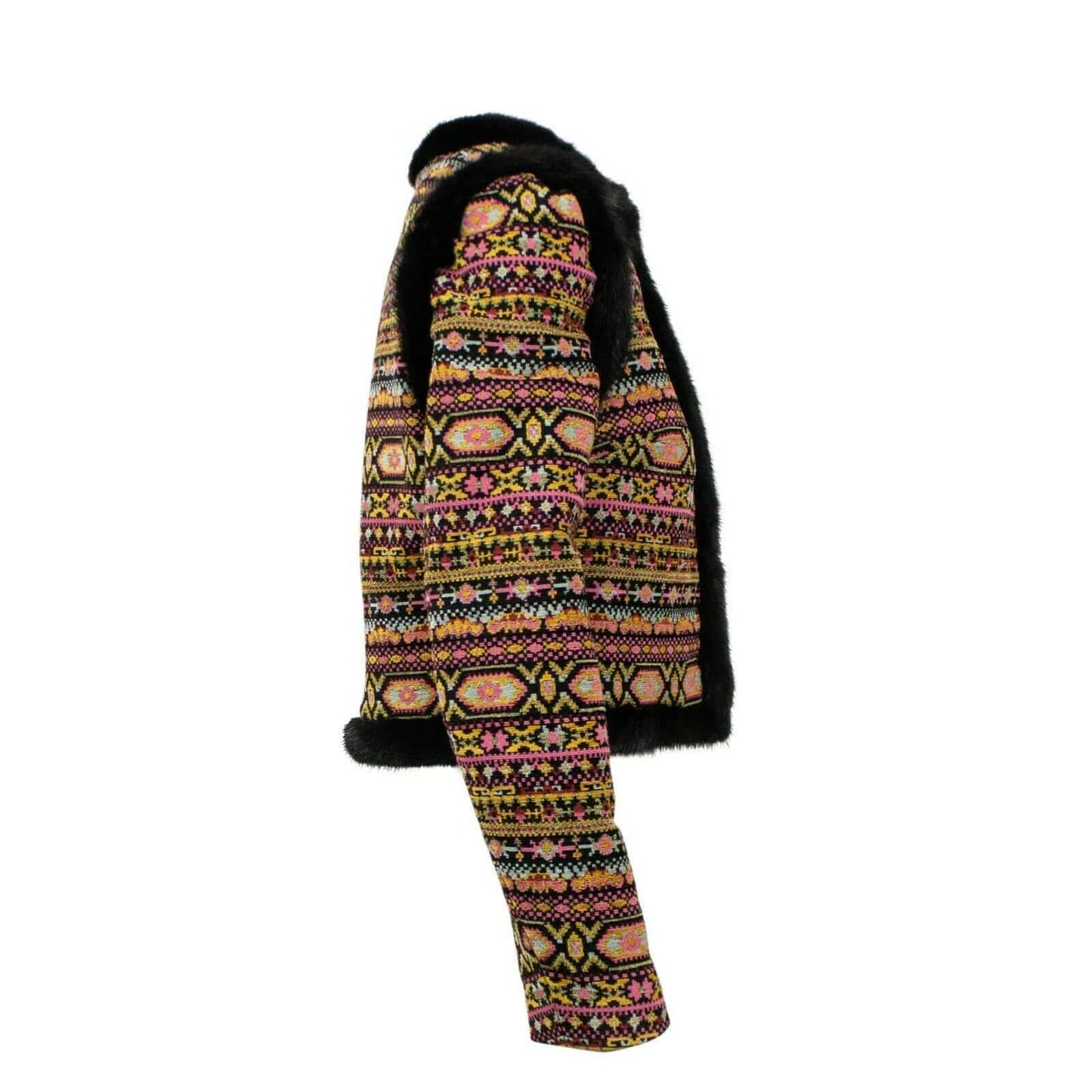 Tribal Pattern With Fur Trim Blazer Jacket - Multi