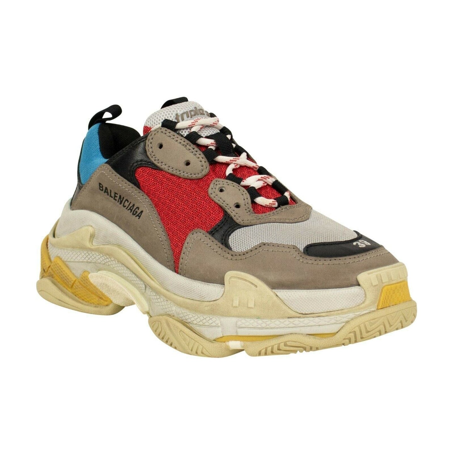 Men's Triple S Multi Material Chunky Sneakers - Blue / Red / Gray