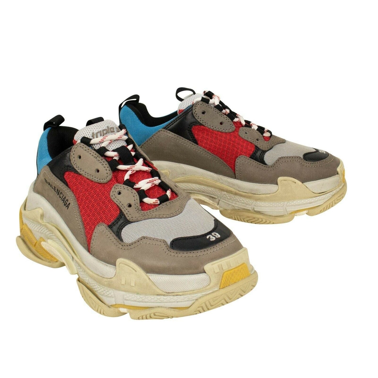 Men's Triple S Multi Material Chunky Sneakers - Blue / Red / Gray