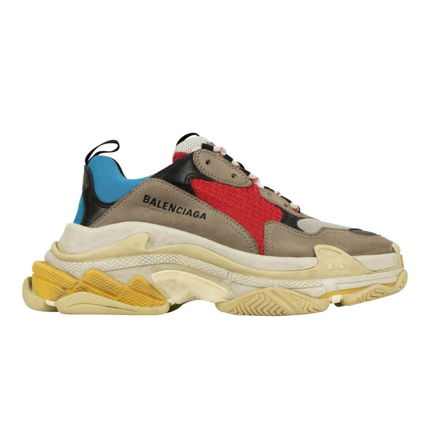 Men's Triple S Multi Material Chunky Sneakers - Blue / Red / Gray