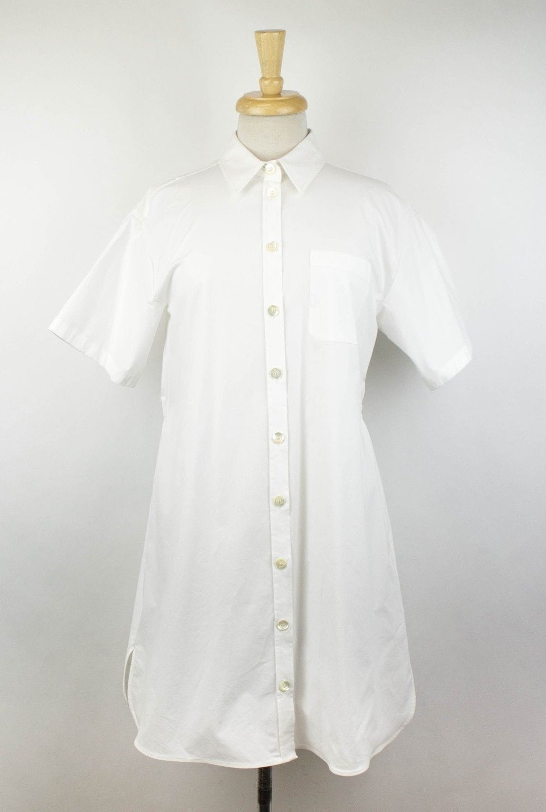 Cotton Blend Short Sleeve Shirt Dress - Dress