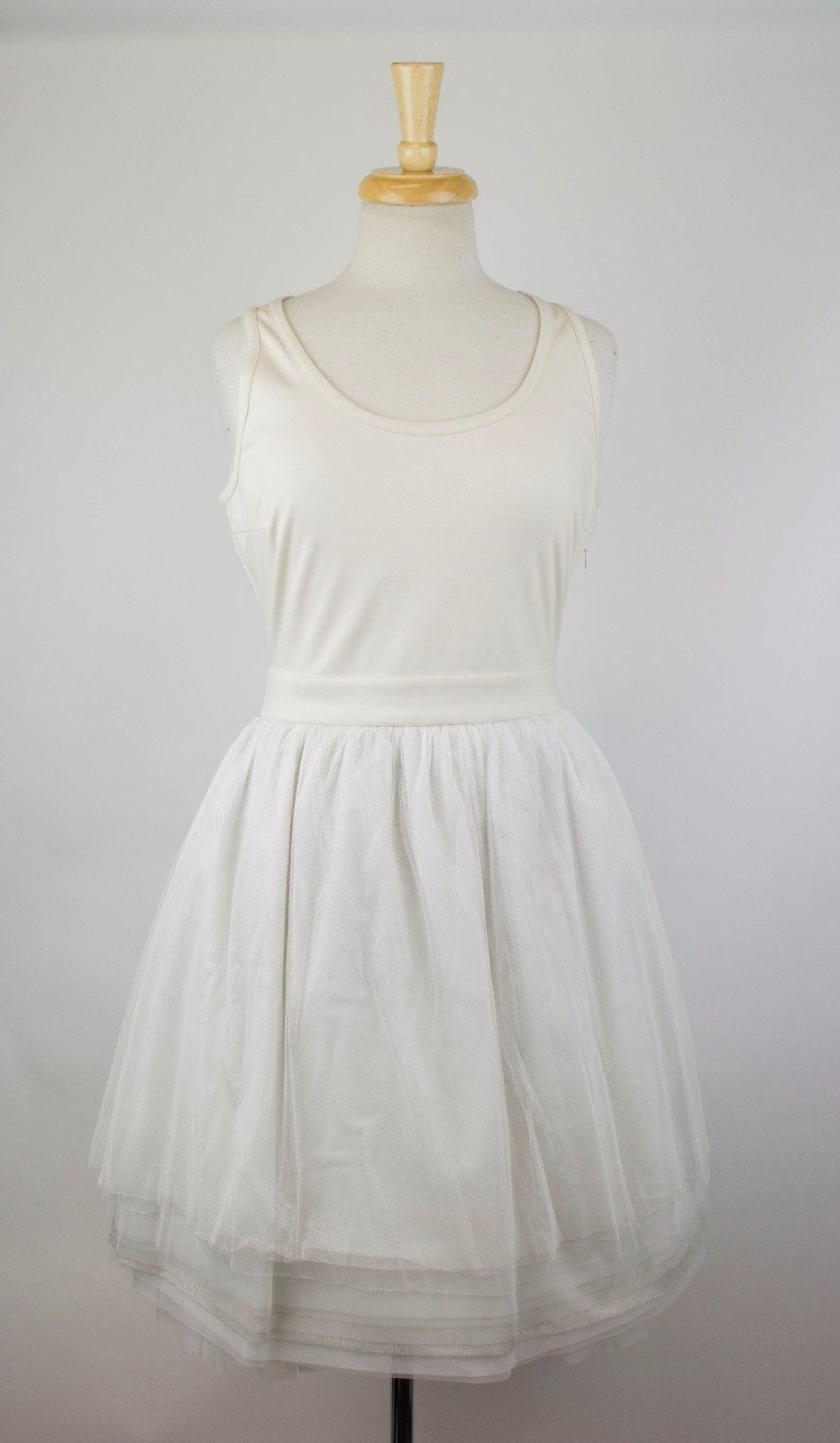 Cotton Blend Tulle Skirt Dress - Ivory