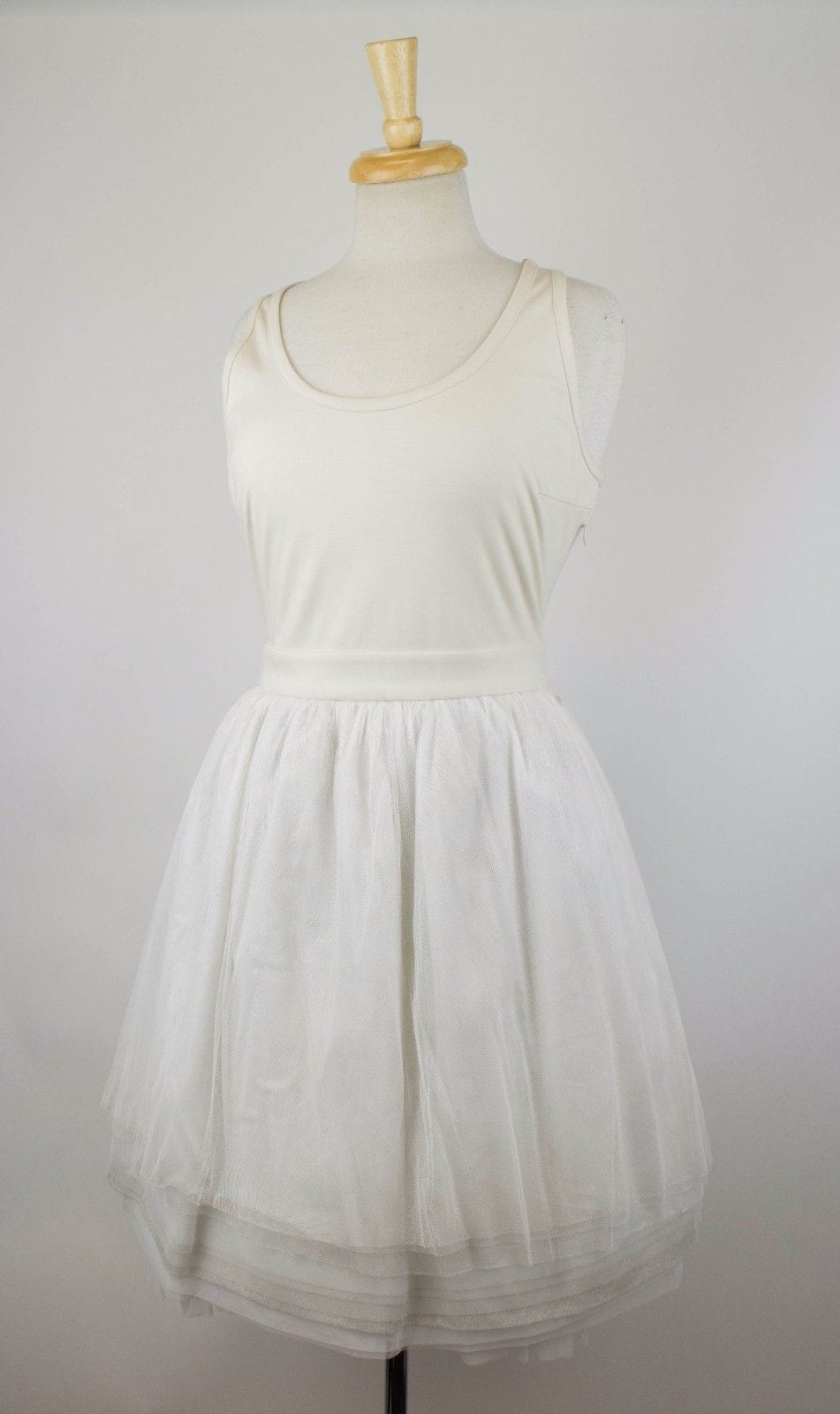 Cotton Blend Tulle Skirt Dress - Ivory